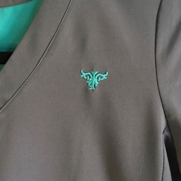 Scrub top size small ‘Med couture’ quick dry stretchy top grey teal boot cut - Picture 4 of 6